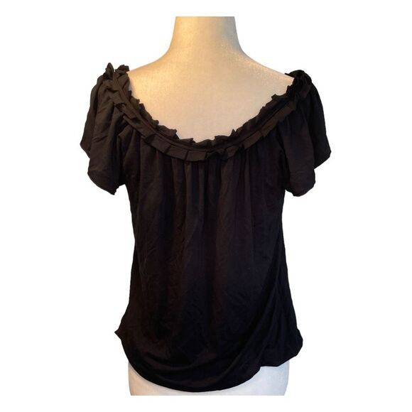 Max Studio Off The Shoulders Top Black Knit‎ Ruffle Short Sleeves Pull-Over XS - Picture 1 of 5